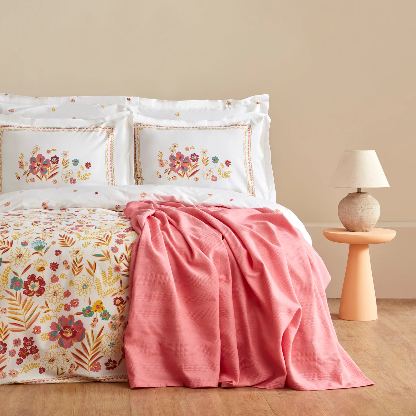 Jora, 100% Bumbac Set Lenjerie de pat cu Pique, Dubla, Somon