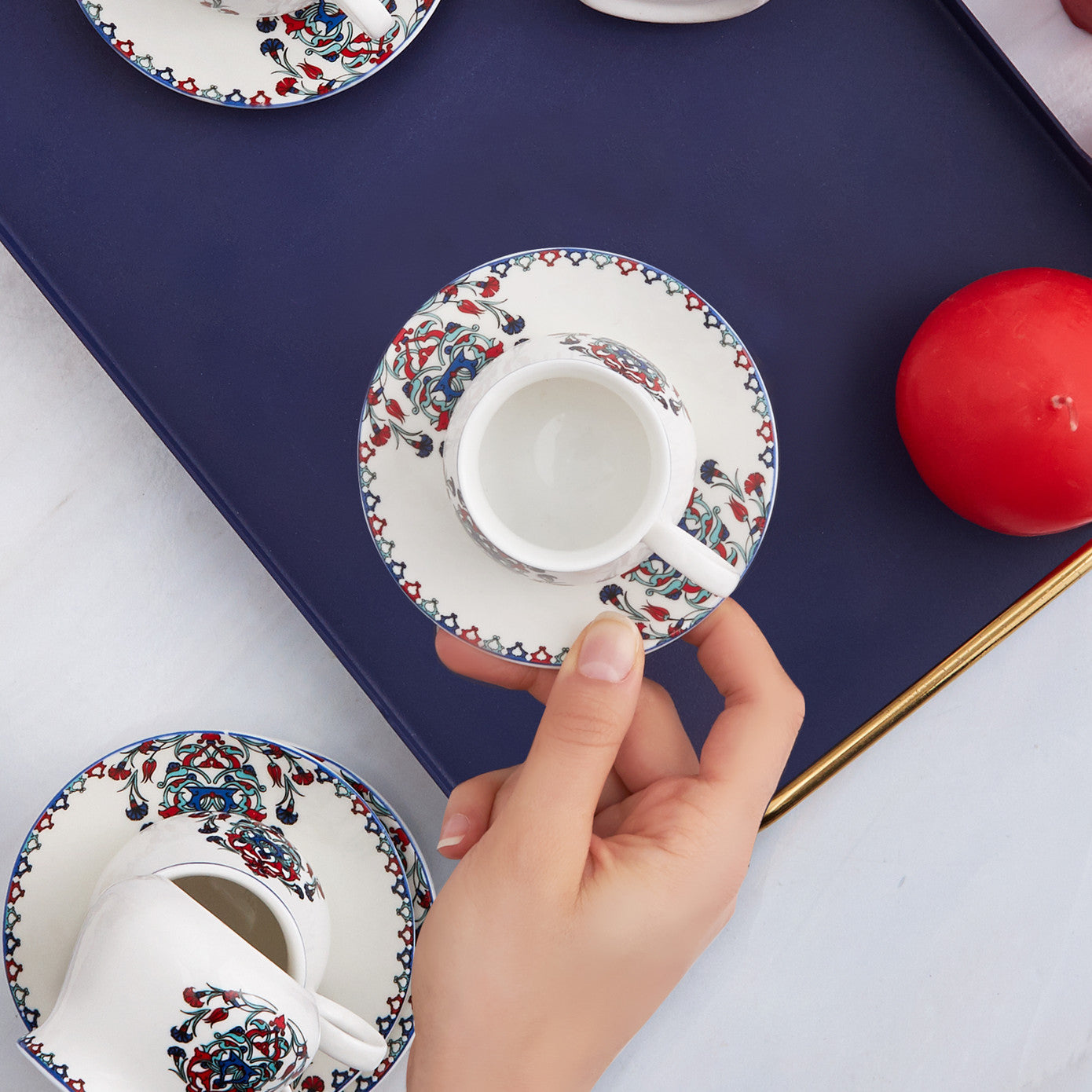 Hattat, 12 Piese, Set cești de Cafea Turcească pentru 6 persoane, 90ML, Multi