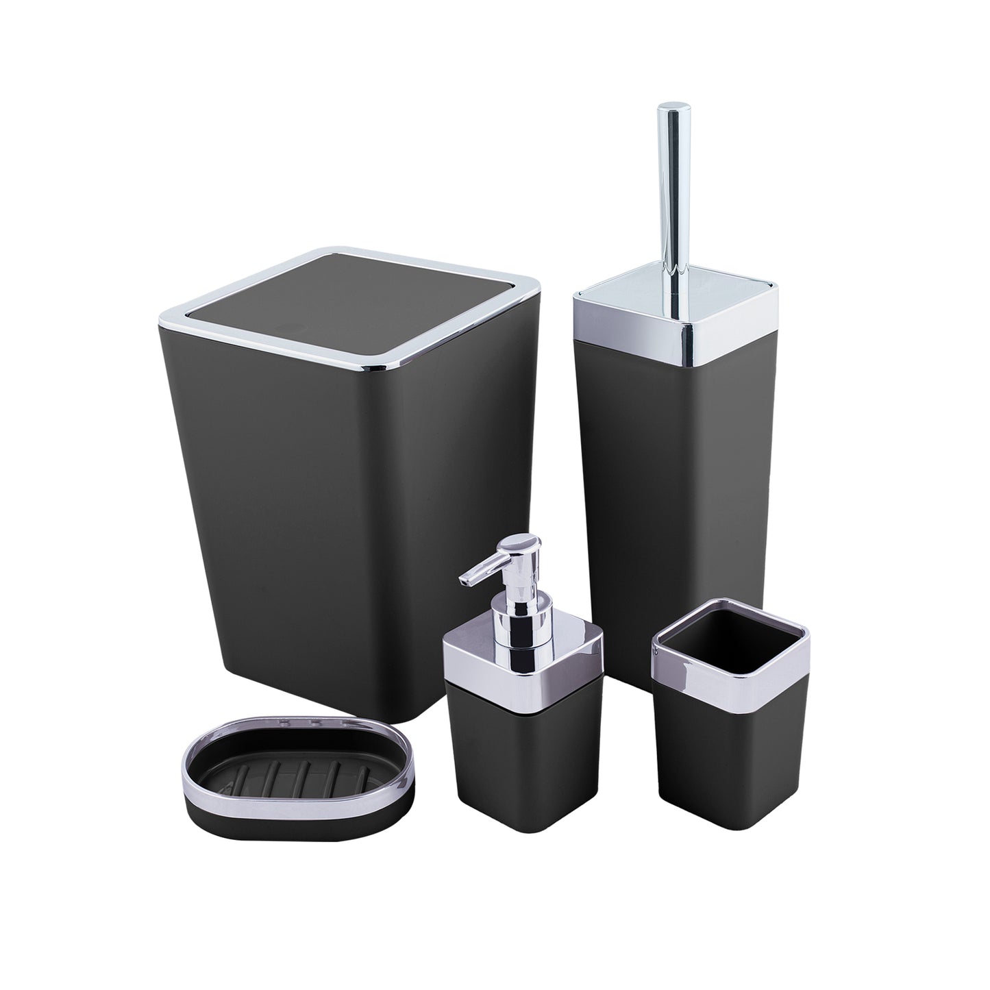 Karaca Home Kare 5 Piece Bathroom Set Black/Silver