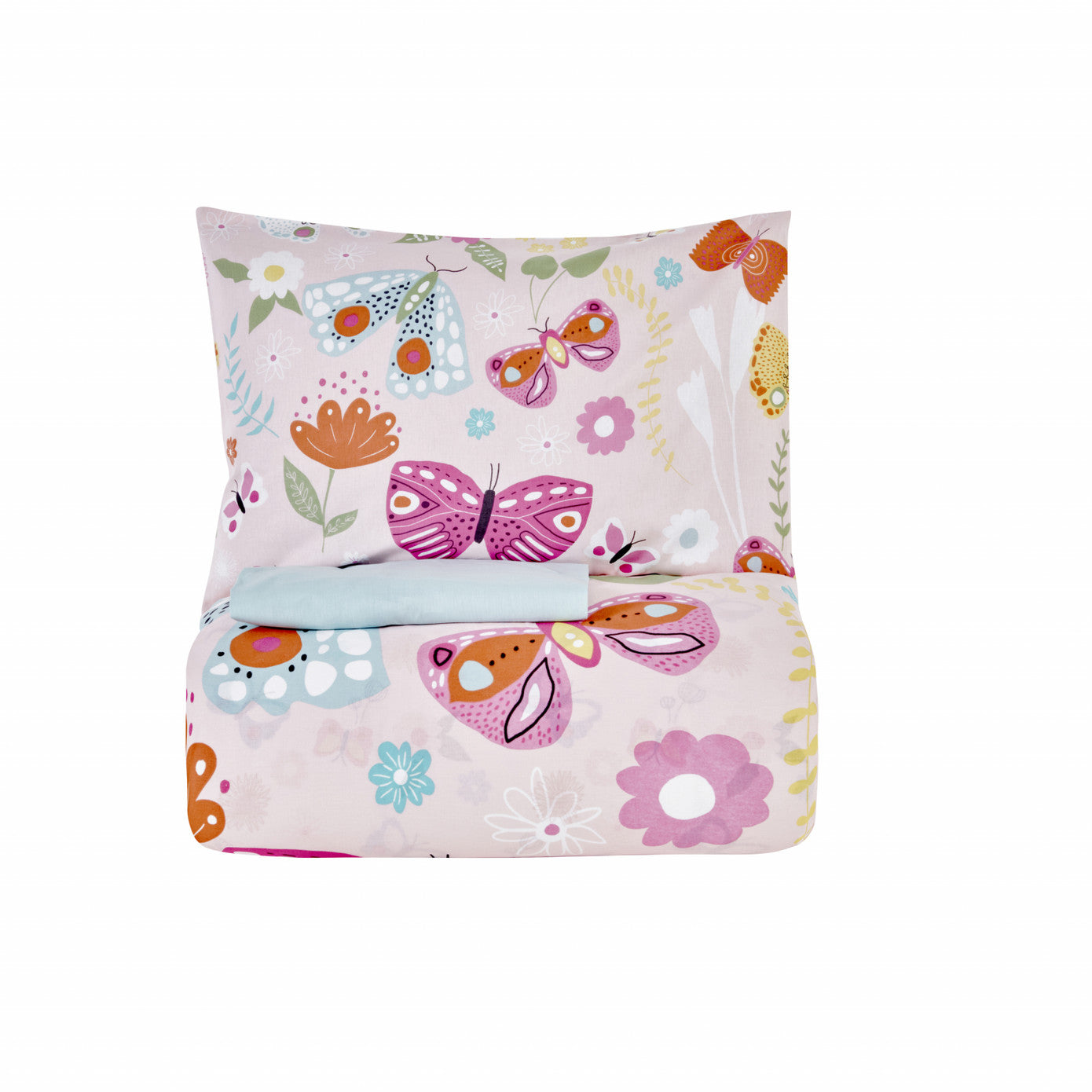 Young Butterfly, 100% Turkish Cotton Duvet Cover Set, Single, Pink