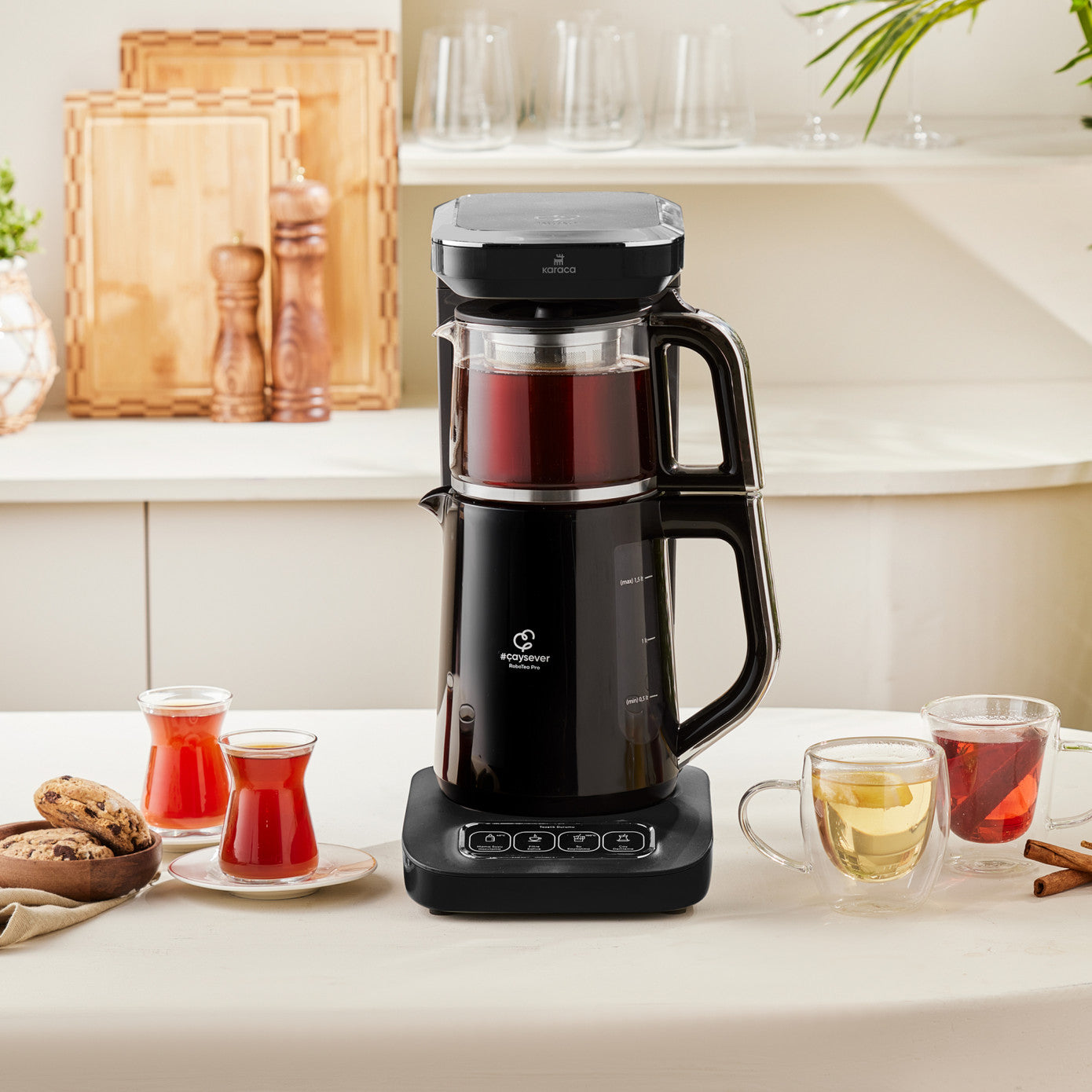 Çaysever Robotea Pro, Aparat de Ceai Vorbitor şi Fierbator, Filtru de Cafea, Crom