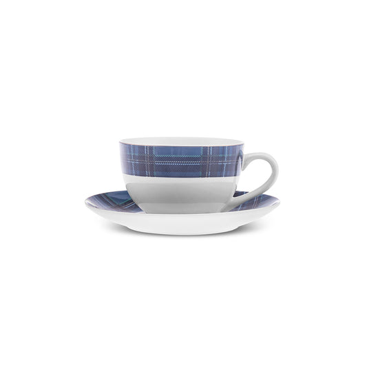 Plaid Tea Cup and Saucer Blue 220m