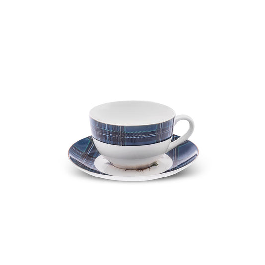 Plaid Tea Cup and Saucer Blue 220m