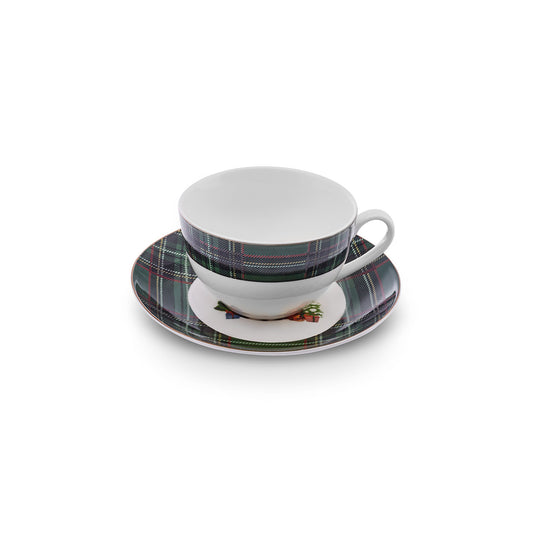 Plaid Tea Cup and Saucer Green 220m