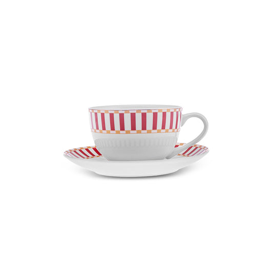 Plaid Tea Cup and Saucer Red 220m