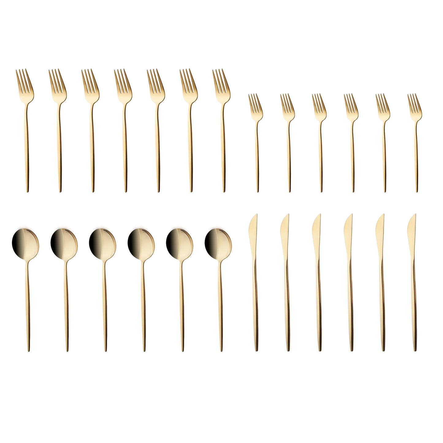 Bella, 24 Piece Stainless Steel Cutlery Set for 6 People, Shiny Gold