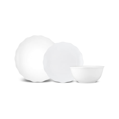 Scalloped, 18 Piese, Set de Veselă Pentru 6 persoane, Alb
