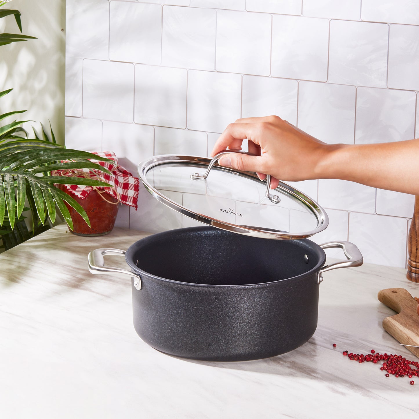 Karaca Non-Stick BioDiamond Pro Induction Stockpot with Lid 24cm Black