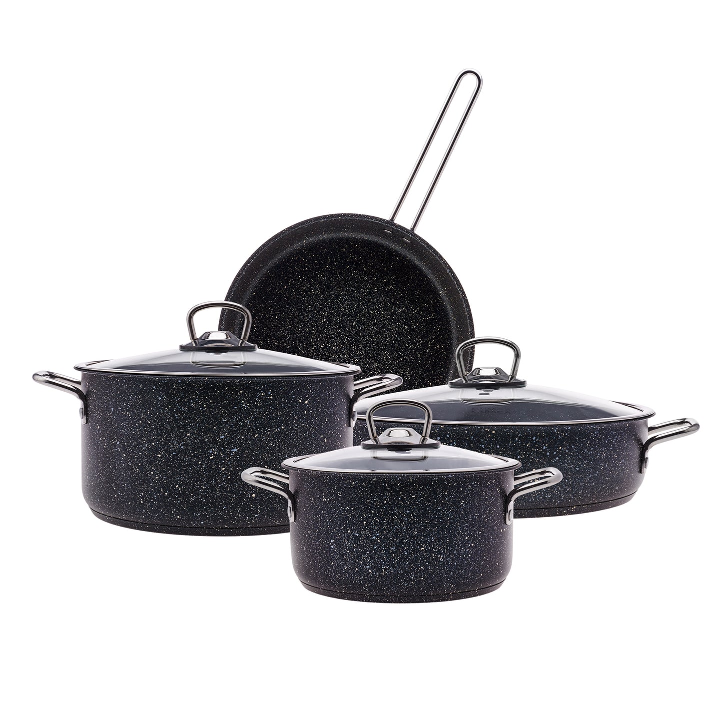 Karaca Biogranite Steel Plus Set 7 de vase de gătit cu inducție antiaderență, Negru