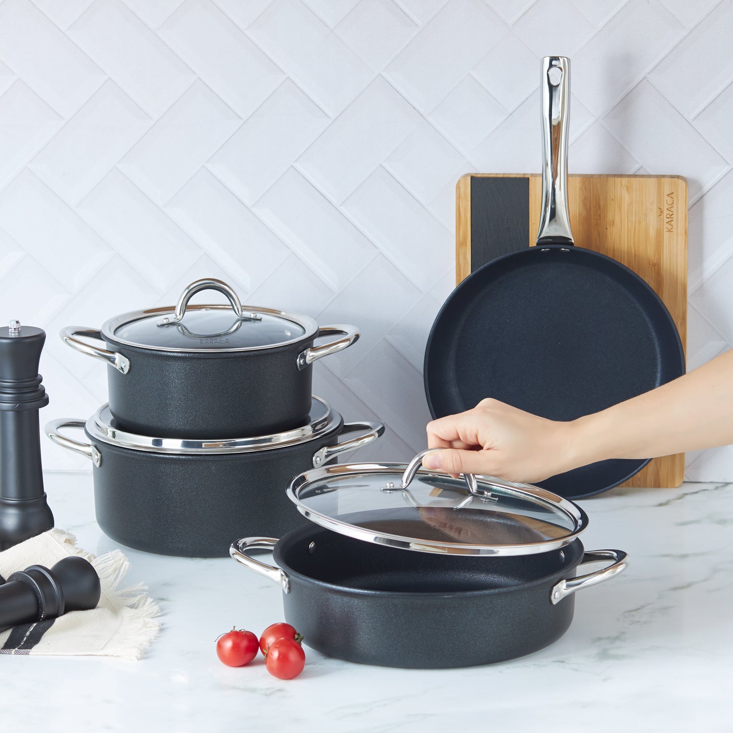 Set de Vase de Gătit BioDiamond Master, 7 piese, Granit, Inductie