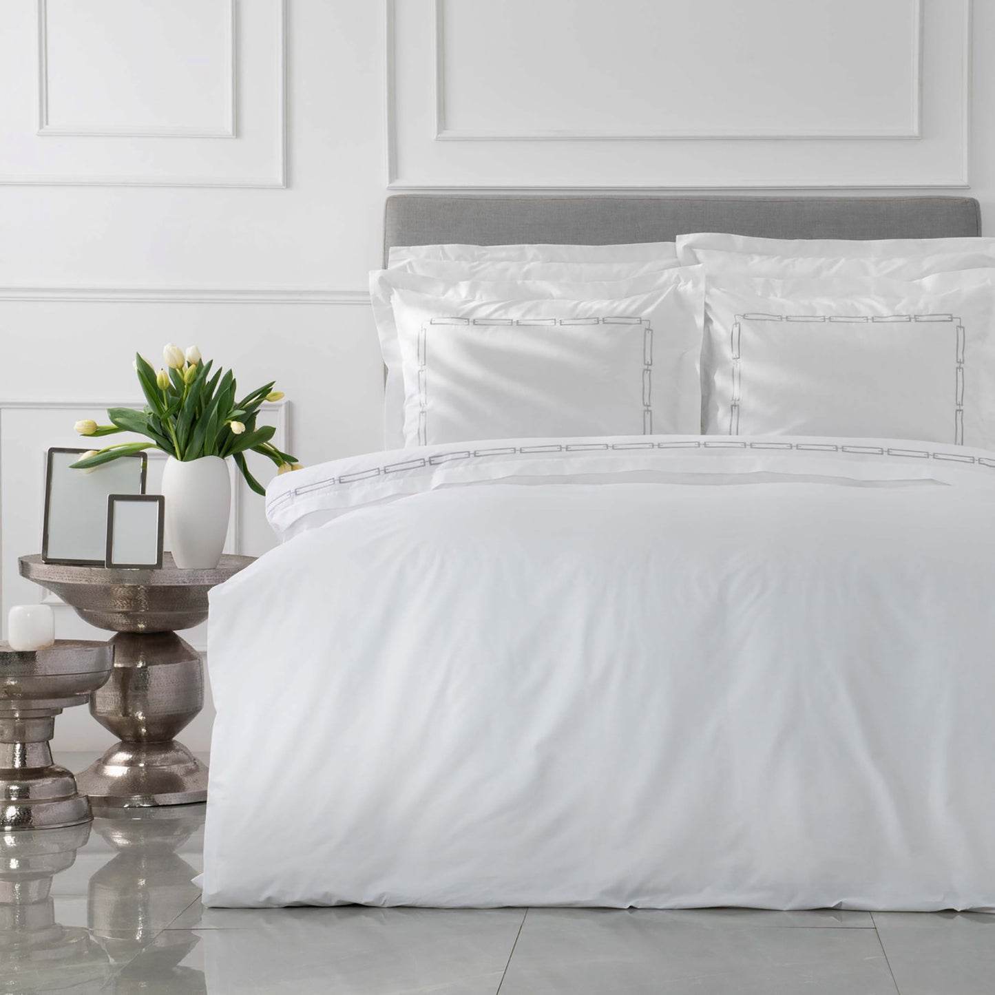Karaca Home Set cuvertură dublu percal brodat, colecție albă, gri Oriane