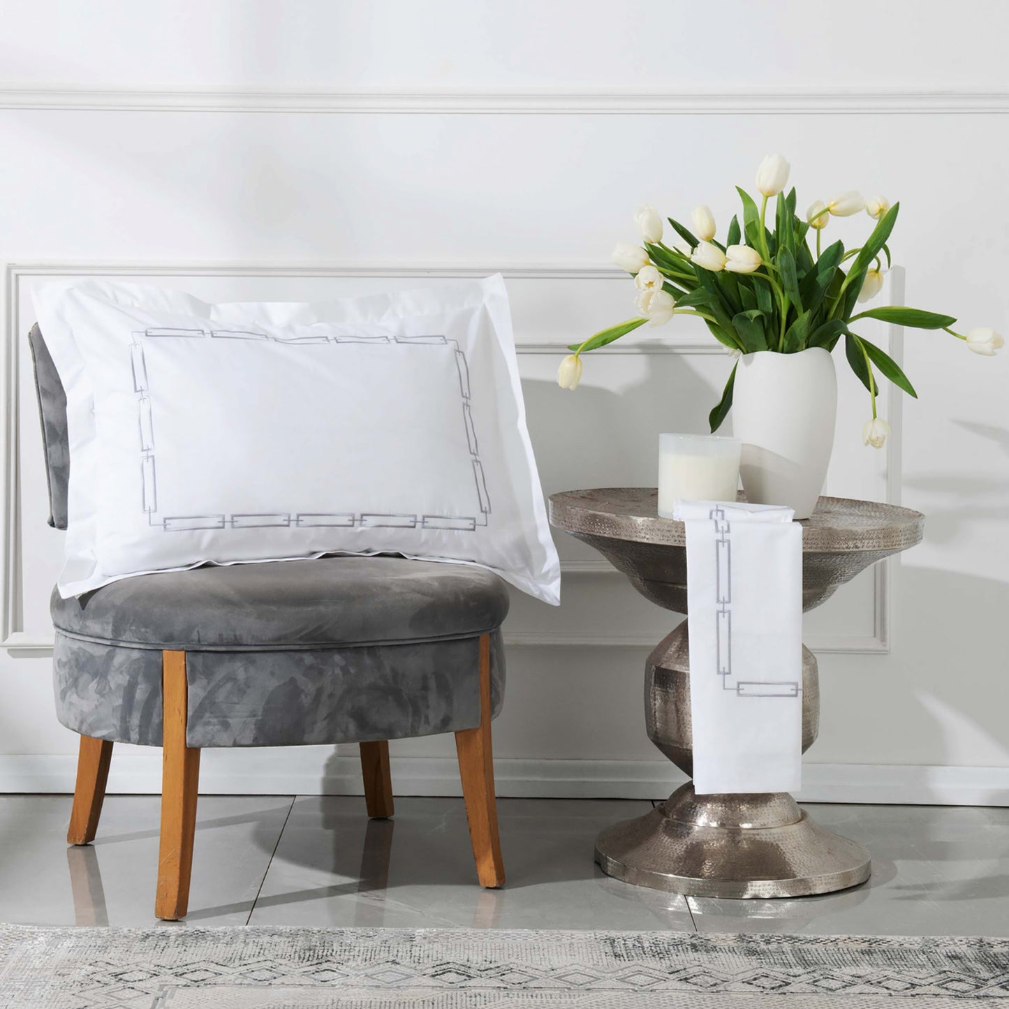 Karaca Home Set cuvertură dublu percal brodat, colecție albă, gri Oriane