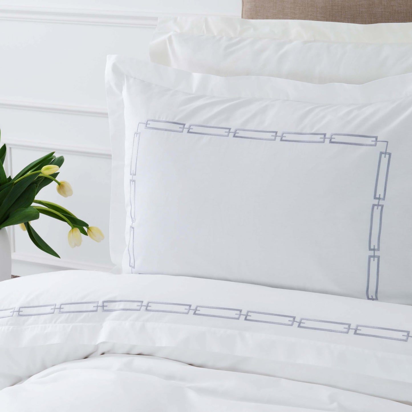 Karaca Home Set cuvertură dublu percal brodat, colecție albă, gri Oriane