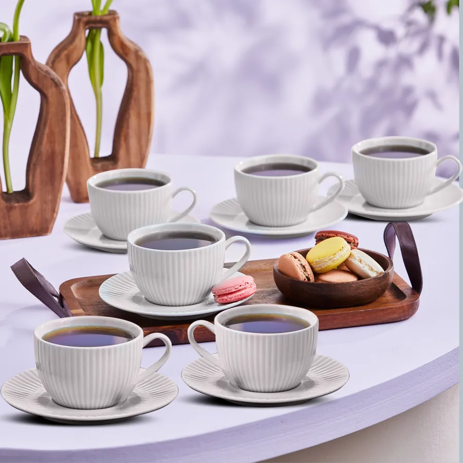 Seashell, 12 Piese, Set cești de Ceai pentru 6 persoane, 200ML, Gri