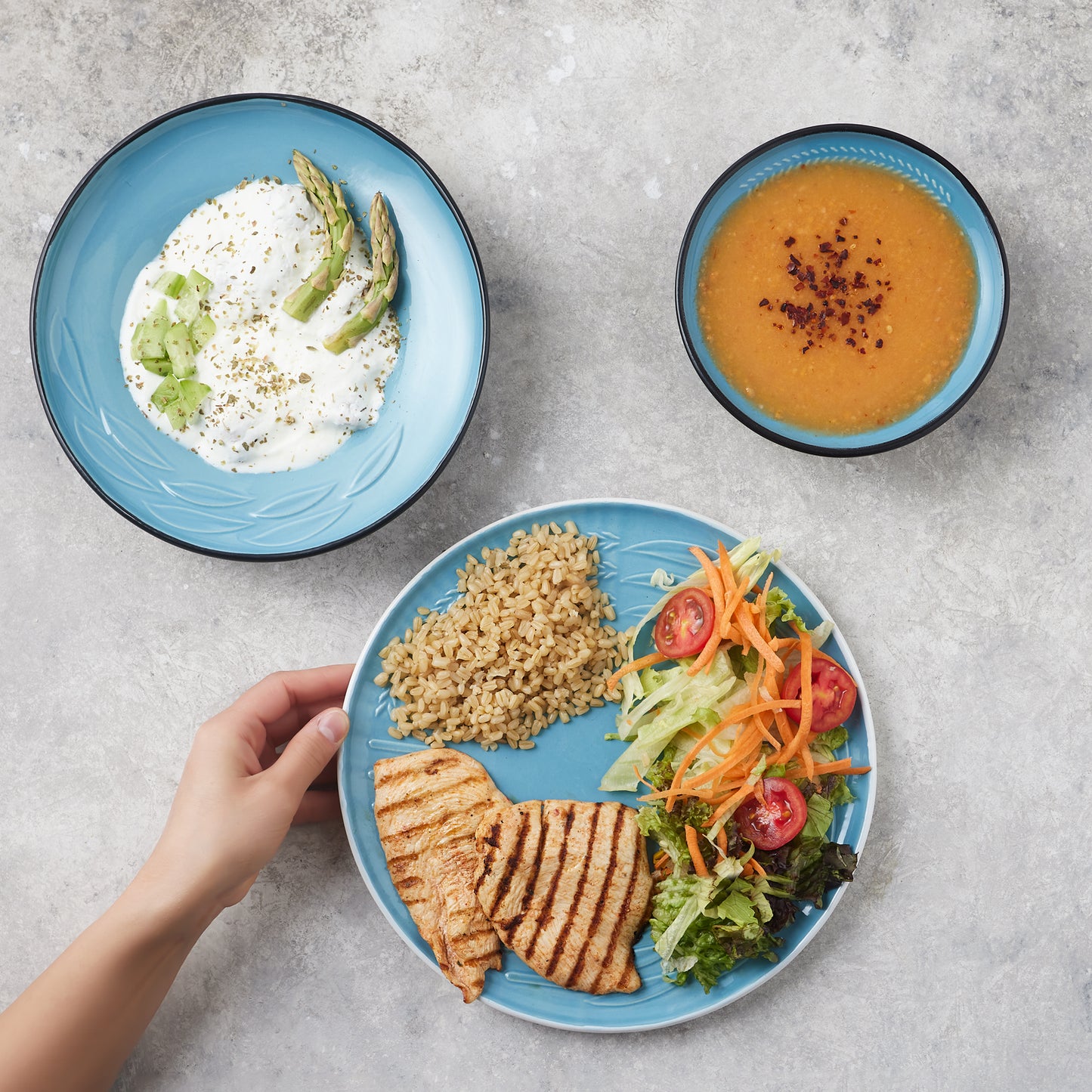Karaca Fit Collection Stoneware Dinnerware Set for 1, 3 Piece, Blue Black