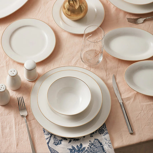 Karaca Porcelain Dinnerware Set for 12, 56 Piece, White Gold