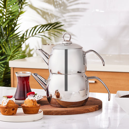 Karaca Stainless Steel Teapot Set, Medium, Silver