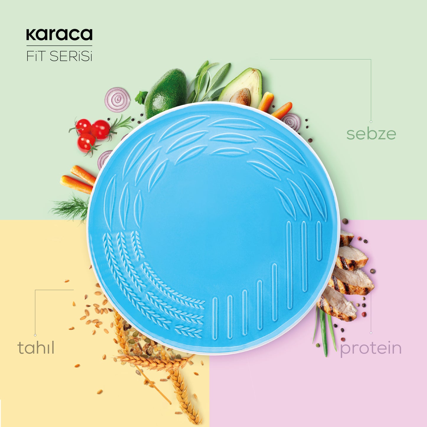 Karaca Fit Collection Stoneware Dinnerware Set for 1, 3 Piece, Blue Black