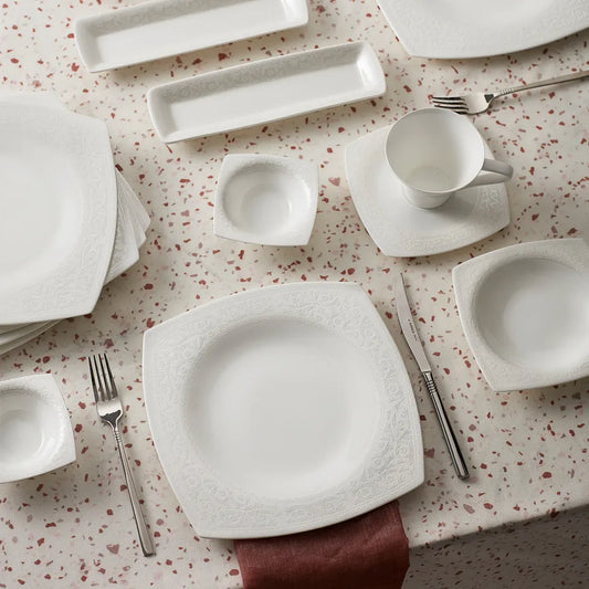 Fine Pearl Roma, 26 Piece Breakfast Serveware Set for 6 People, White