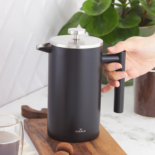 Karaca Double Wall French Press, 1000ml, Matte Black Silver