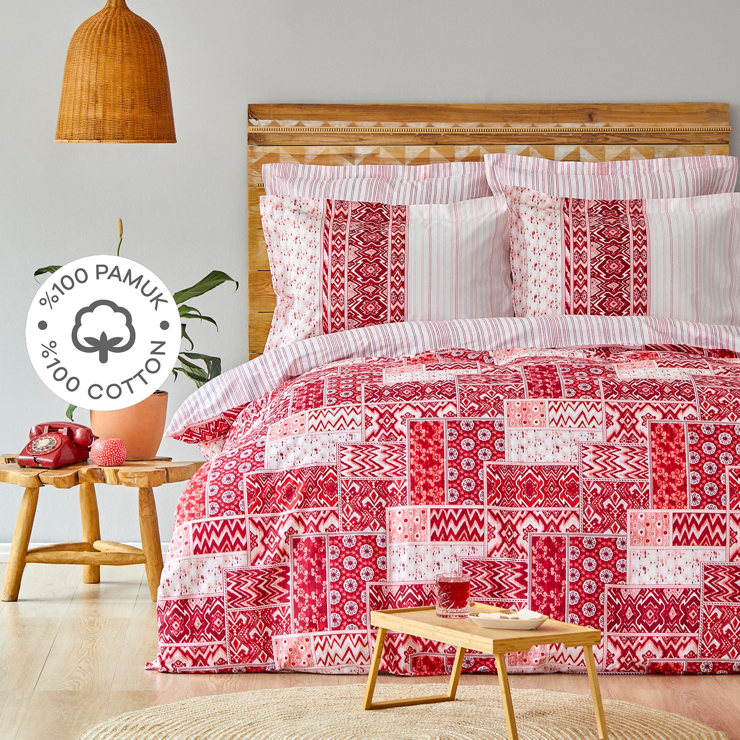 Karaca Home Pietra Set Dublu Complet Rosu, 100% Bumbac