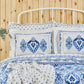 Lenjerie de pat pentru 2 persoane cu cuvertura asortata Karaca Home, Melina, 5 piese, Bumbac, Alb/Albastru