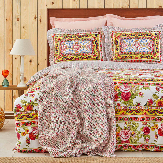 Capri Somon, 100% Turkish Cotton Duvet Cover Set with Pique, Double, Multi