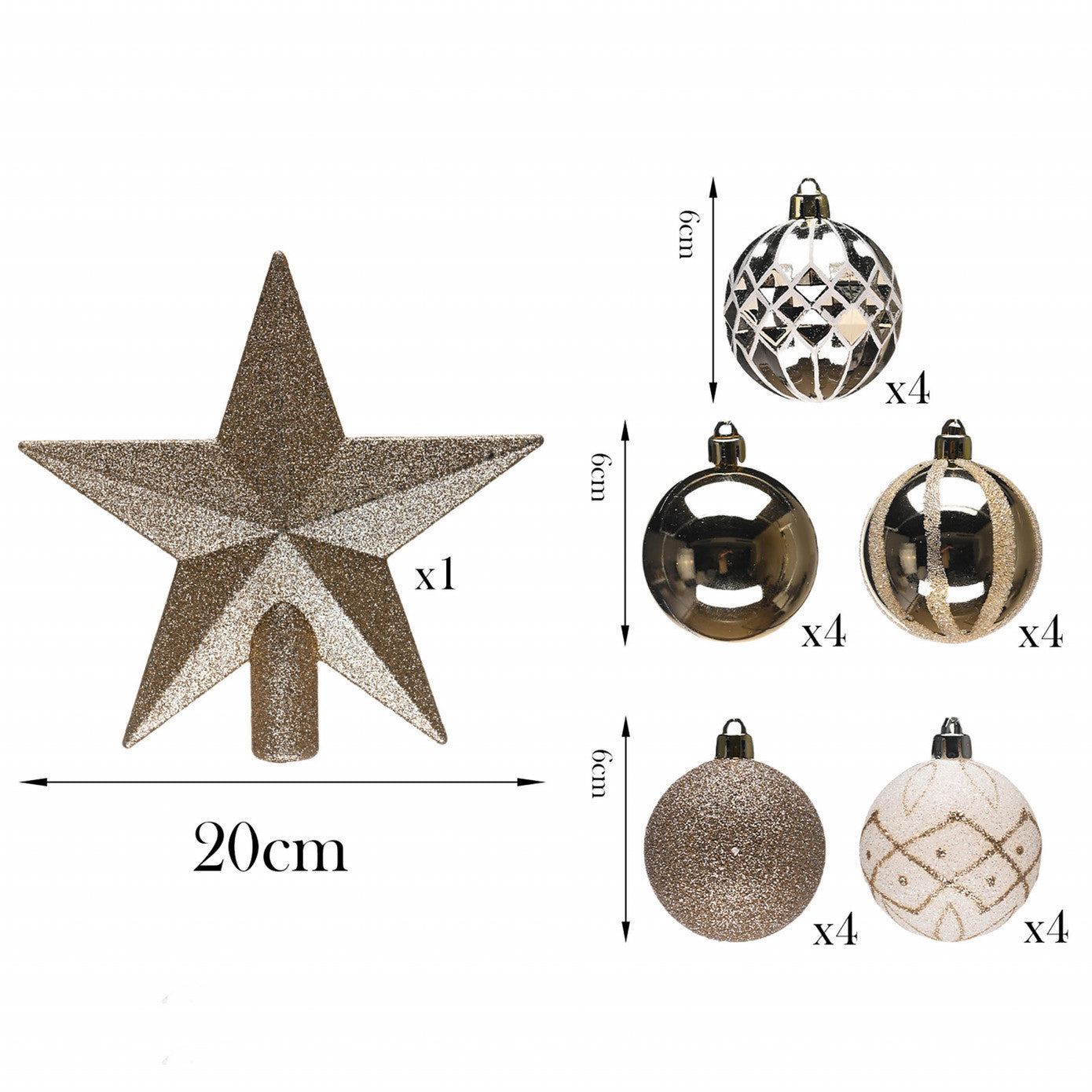 Karaca Home Set de 21 de decorațiuni pentru copaci aurii cu vârf în formă de stea