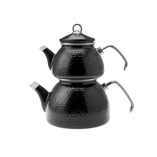 Karaca Kristal Enamel Induction Teapot Set, Black Silver