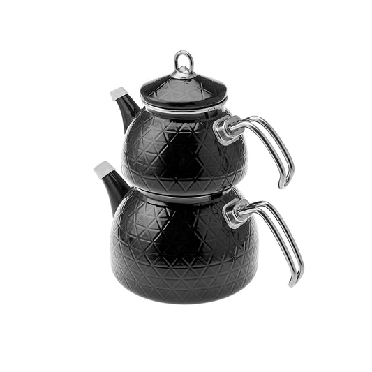 Karaca Kristal Enamel Induction Teapot Set, Black Silver