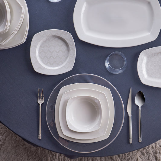 Deren, 60 Piece Porcelain Dinner Set for 12 People, White