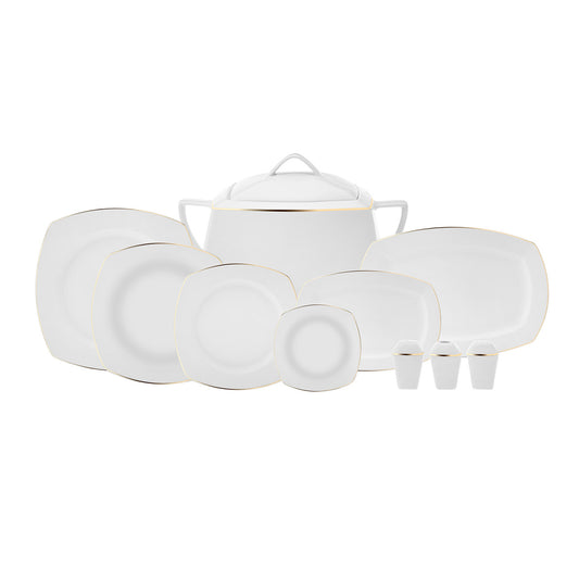 Chiara, 60 Piece Fine Cream Dinner Set for 12 People, Porcelain,Gold