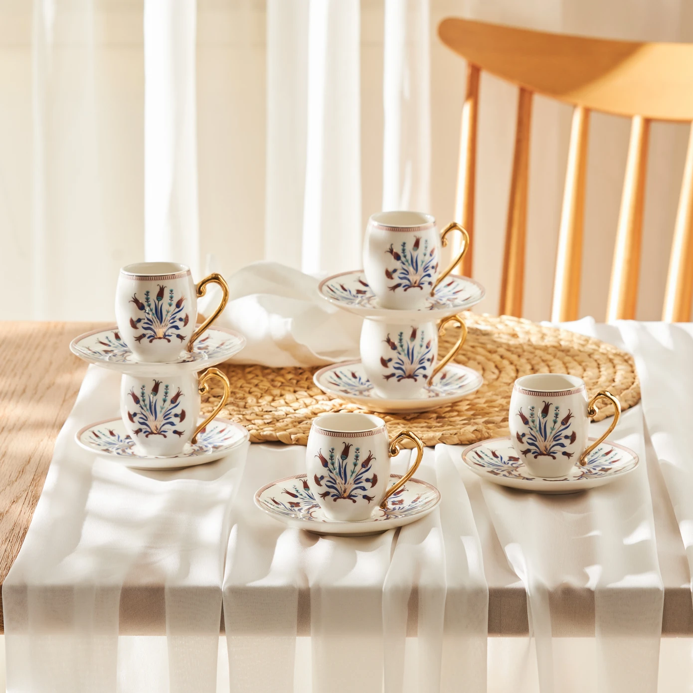 Finike, 12 Piece Porcelain Espresso Turkish Coffee Cup for 6 People, 80ml, White Multi