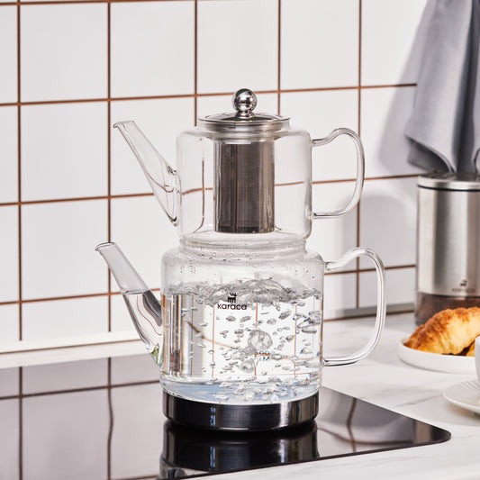 Dora Borosilicate, Set de Ceainic din Sticlă, XLarge, Inducție, Transparent
