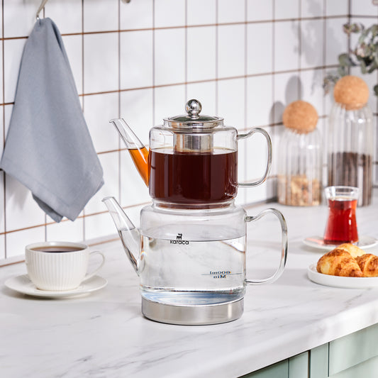 Dora Borosilicate, Set de Ceainic din Sticlă, XLarge, Inducție, Transparent