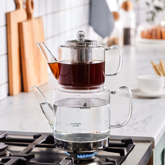 Dora Borosilicate, Set de Ceainic din Sticlă, XLarge, Inducție, Transparent