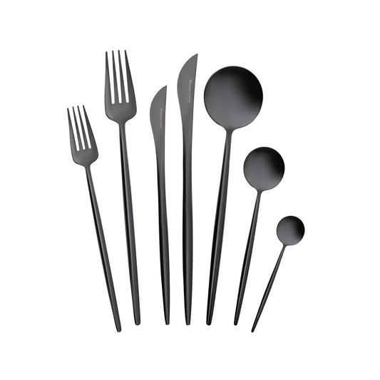 Jupiter, 84 Piece Stainless Steel Cutlery Set for 12 People, Shiny Black