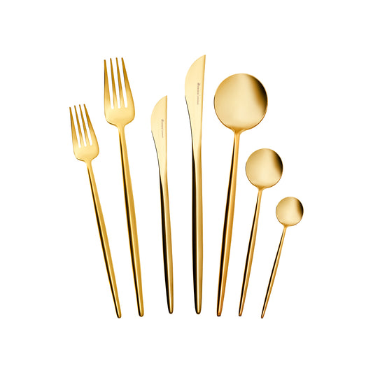 Jupiter, 84 Piece Stainless Steel Cutlery Set for 12 People, Matte Champain Gold