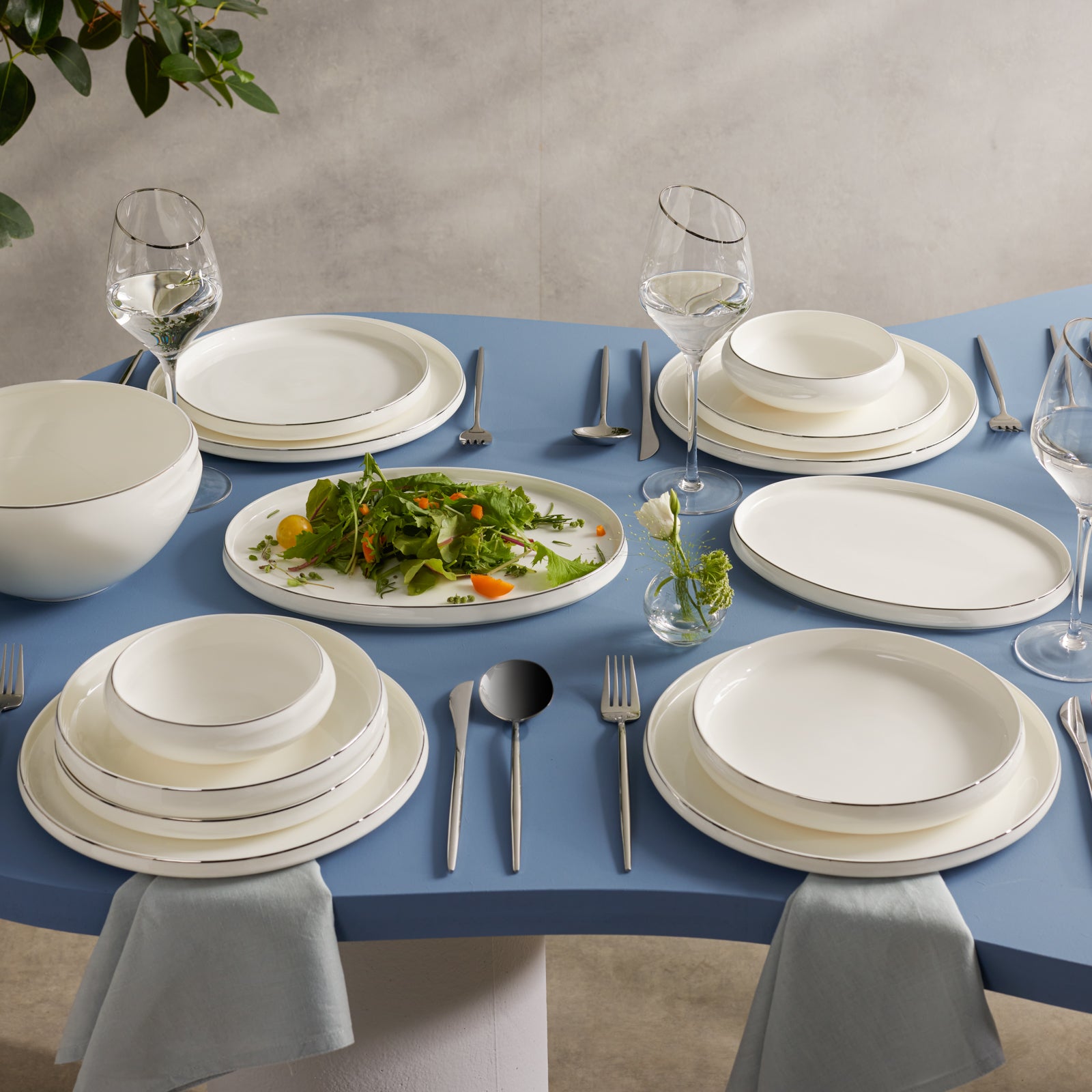 Streamline New Sunset, 59 Piese, Set de Vesela Pentru 12 persoane, Platină Alb