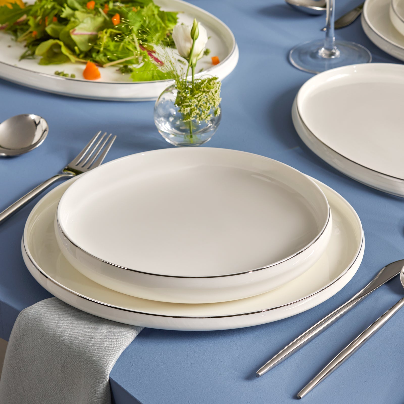 Streamline New Sunset, 59 Piese, Set de Vesela Pentru 12 persoane, Platină Alb