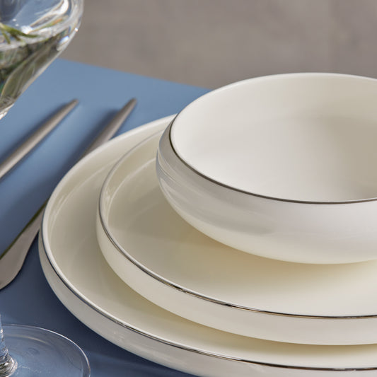 Streamline New Sunset, 59 Piece New Generation Bone Dinner Set for 12 People, Platinum White