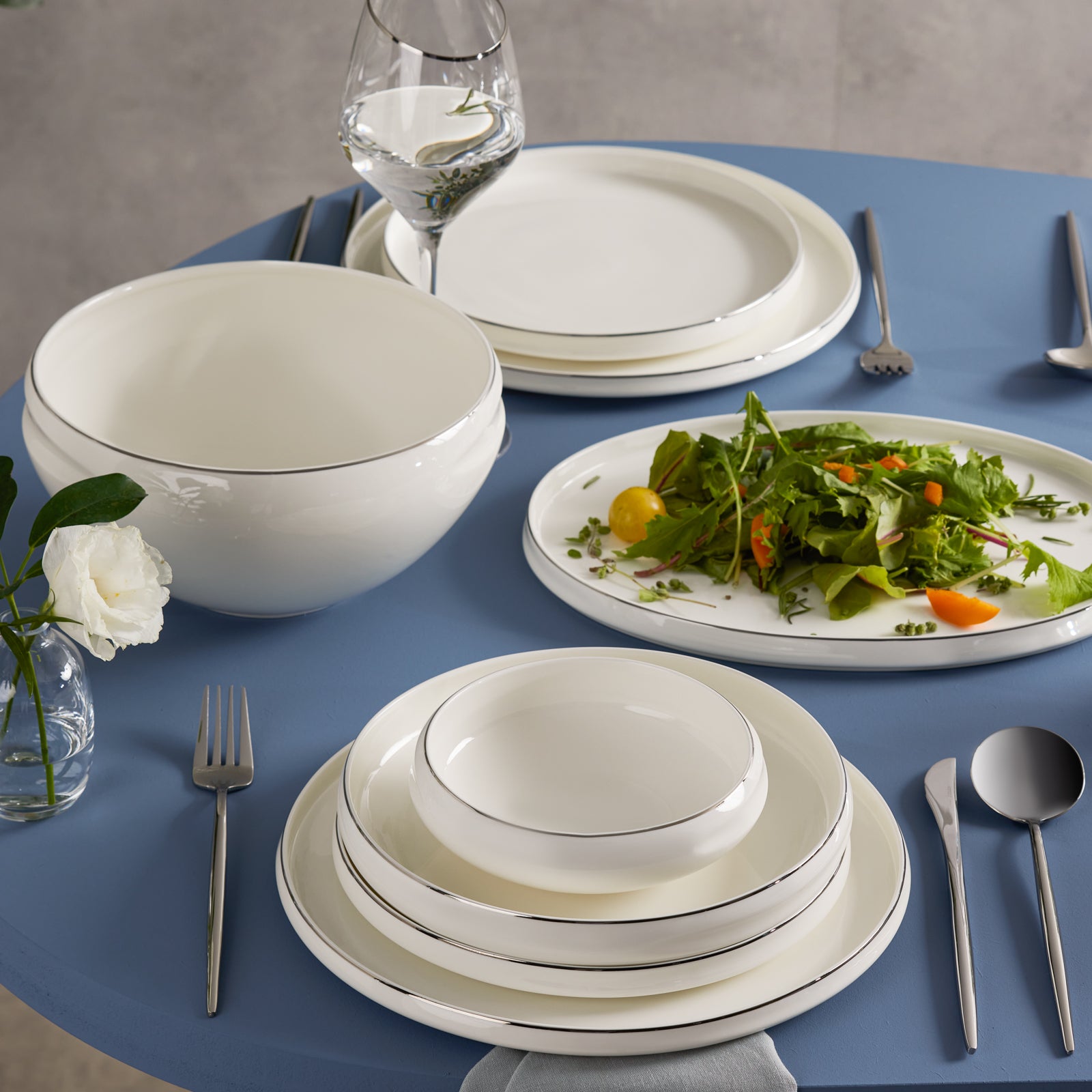 Streamline New Sunset, 59 Piese, Set de Vesela Pentru 12 persoane, Platină Alb