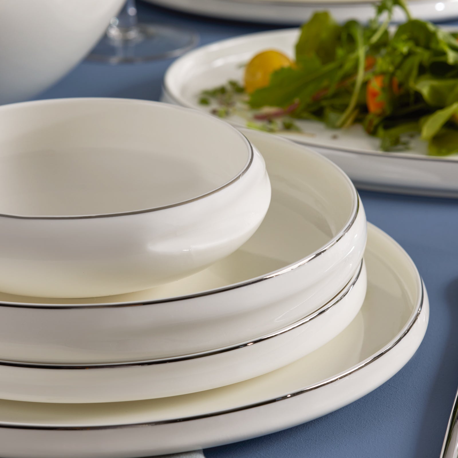 Streamline New Sunset, 59 Piese, Set de Vesela Pentru 12 persoane, Platină Alb