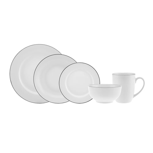 Lea, 30 Piece Porcelain Dinner Set for 6 People, White Black