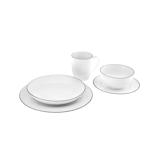 Lea, 30 Piece Porcelain Dinner Set for 6 People, White Black