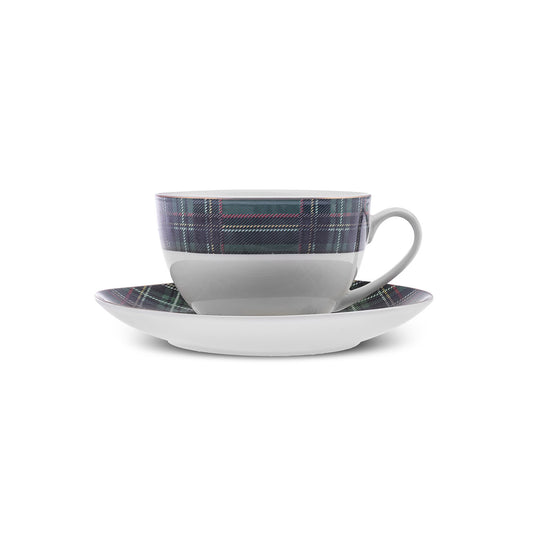 Plaid Tea Cup and Saucer Green 220m