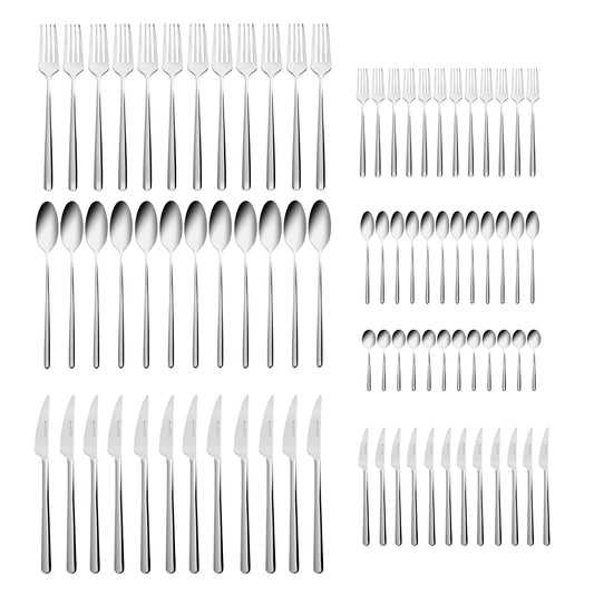 Boreas, 84 Piece Stainless Steel Cutlery Set for 12 People, Silver