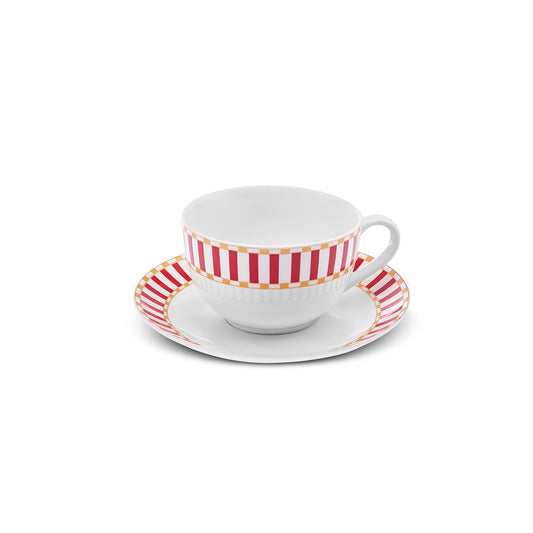 Plaid Tea Cup and Saucer Red 220m