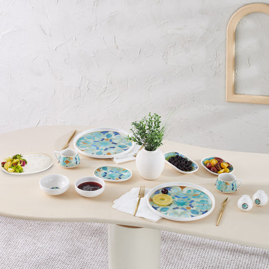 Streamline Turquesa, 34 Piece Porcelain Breakfast Serveware Set for 6 People, Multi