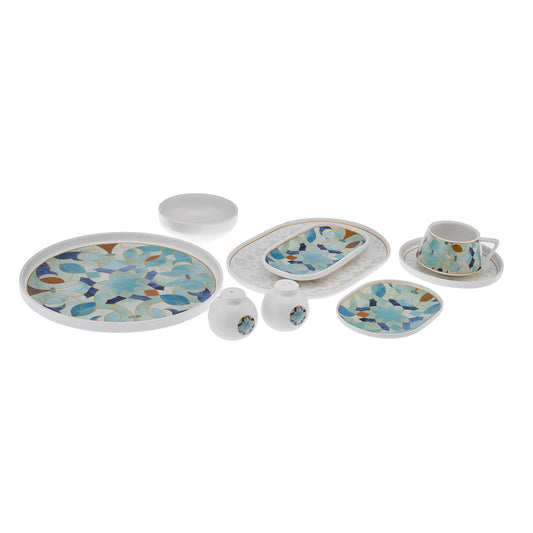 Streamline Turquesa, 34 Piece Porcelain Breakfast Serveware Set for 6 People, Multi